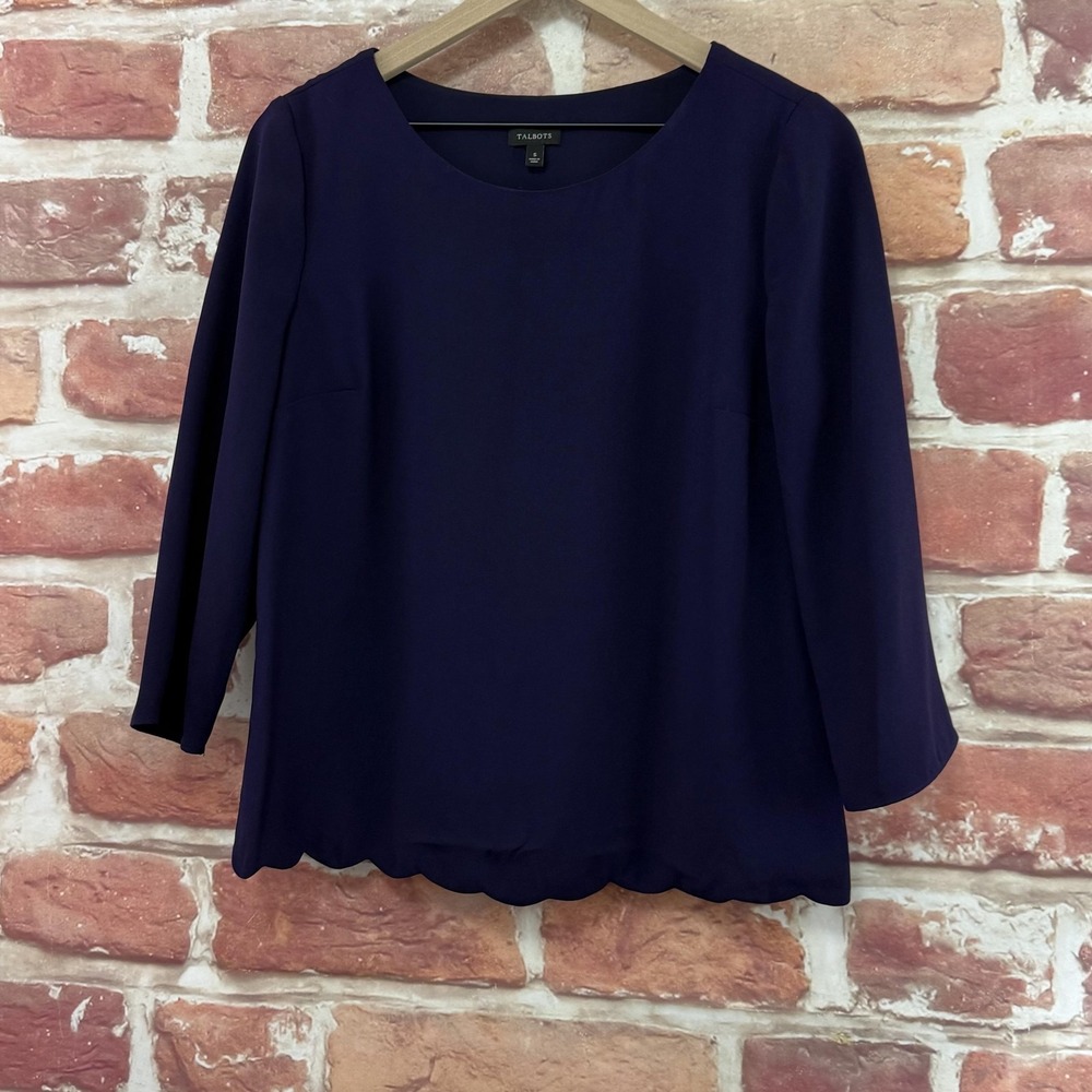 Talbots Top Womens Small Dark Purple Scallop Split Back Work Office Career Shirt